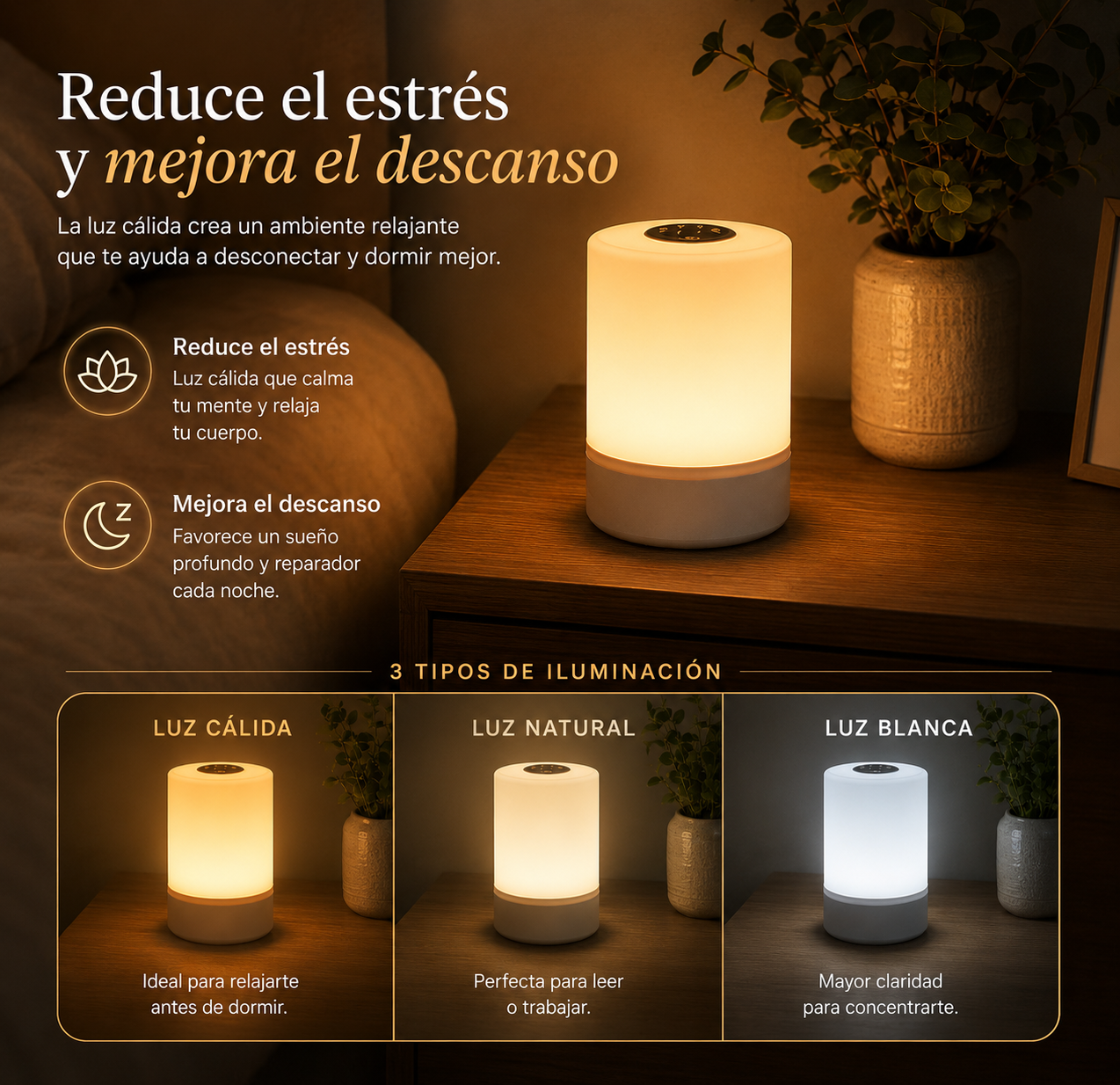 Lampara led regulable de noche